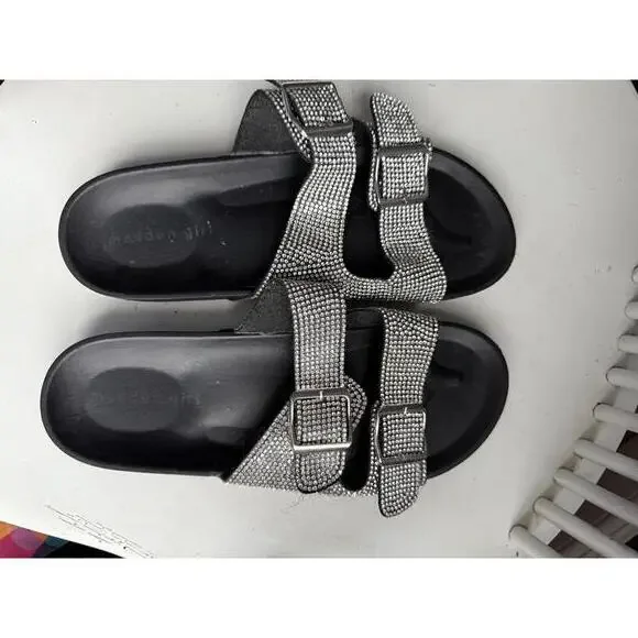 Madden Girl Black Sandals with Rhinestone Buckled Straps - Picture 1 of 6